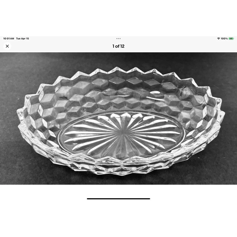 Fostoria American Serving Dish Tray Clear‎ Glass Oval Cube 9